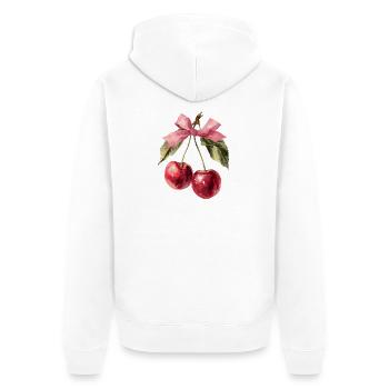Cerises avec ruban | Saint-Valentin - Amour - Veste à capuche bio Premium Unisexe - blanc - Dos - Thijin (182cm)