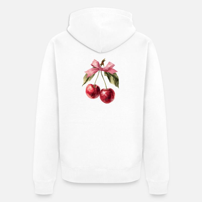 Cerises avec ruban | Saint-Valentin - Amour - Veste à capuche bio Premium Unisexe - blanc