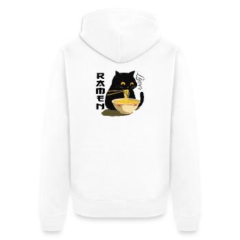 Ramen Lover - Schwarze Katze mit Nudeln - Unisex Premium Bio Zip Hoodie - Weiß - Hinten - Thijin (182cm)