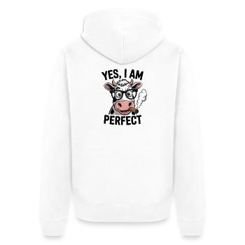  Yes I Am Perfect Lustige Kuh Mit Brille Und - Unisex Premium Bio Zip Hoodie - Weiß - Hinten - Thijin (182cm)