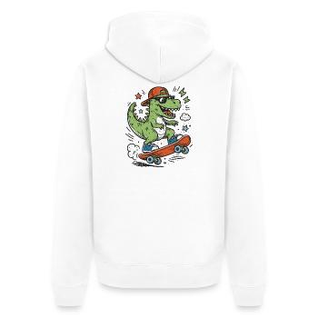 Krokodil auf Skateboard mit Cap - Unisex Premium Bio Zip Hoodie - Weiß - Hinten - Thijin (182cm)