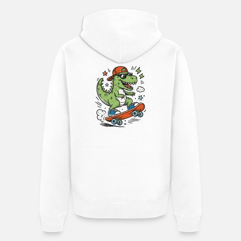 Krokodil auf Skateboard mit Cap - Unisex Premium Bio Zip Hoodie - Weiß