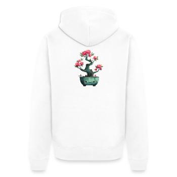 Kawaii Bonsai Blütenpracht - Unisex Premium Bio Zip Hoodie - Weiß - Hinten - Thijin (182cm)