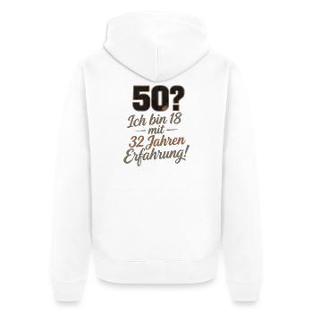50 ans, dont 18 ans avec 32 ans d’expérience - Veste à capuche bio Premium Unisexe - blanc - Dos - Thijin (182cm)