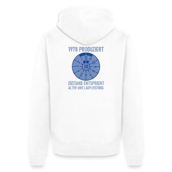 1978 Née 50e anniversaire Réglage de voitures - Veste à capuche bio Premium Unisexe - blanc - Dos - Thijin (182cm)