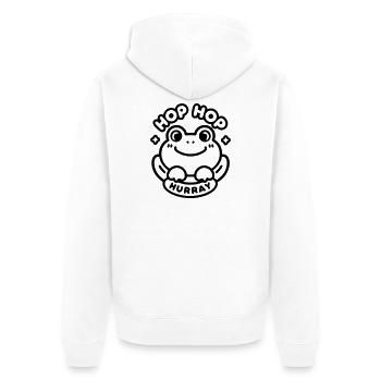 Hop Hop Hurray Frosch | Süßes Gute-Laune Motiv - Unisex Premium Bio Zip Hoodie - Weiß - Hinten - Thijin (182cm)