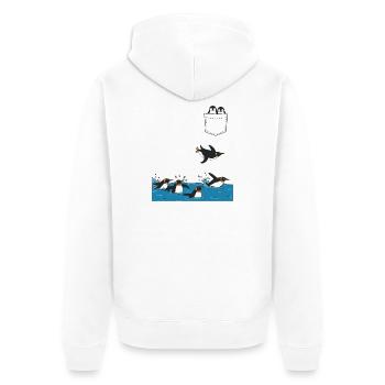 Penguin Jump Into The Water Pocket Design - Unisex Premium Organic Zip Hoodie - white - Back - Thijin (182cm)