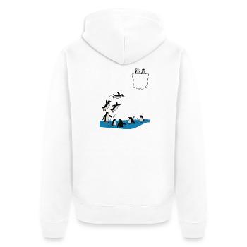 Penguin Jump Into The Water Pocket Design - Unisex Premium Organic Zip Hoodie - white - Back - Thijin (182cm)