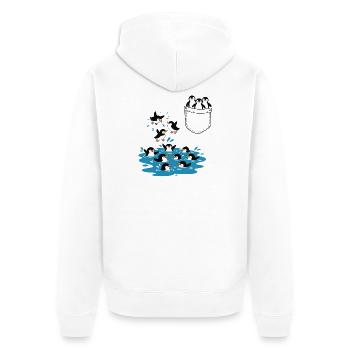 Penguin Jump Into The Water Pocket Design - Unisex Premium Organic Zip Hoodie - white - Back - Thijin (182cm)