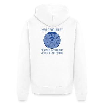 1990 Née 40e anniversaire Réglage de voiture - Veste à capuche bio Premium Unisexe - blanc - Dos - Thijin (182cm)