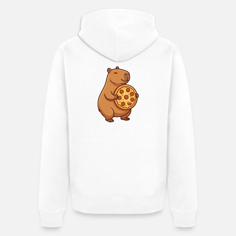 Capybara avec pizza - Veste à capuche bio Premium Unisexe - blanc