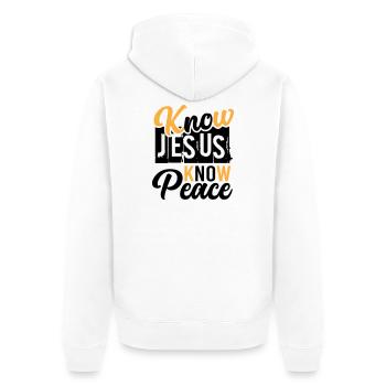 Know Jesus Know Peace – Frieden in Christus - Unisex Premium Bio Zip Hoodie - Weiß - Hinten - Thijin (182cm)
