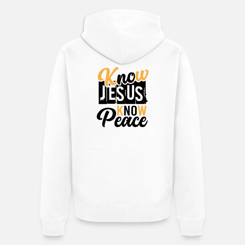 Connais Jésus, connais la paix – Paix en Christ - Veste à capuche bio Premium Unisexe - blanc