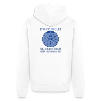 1998 Née 30e anniversaire Réglage de voitures - Veste à capuche bio Premium Unisexe - blanc - Dos - Thijin (182cm)