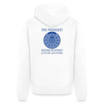 1996 Née 30e anniversaire Réglage de voitures - Veste à capuche bio Premium Unisexe - blanc - Dos - Thijin (182cm)