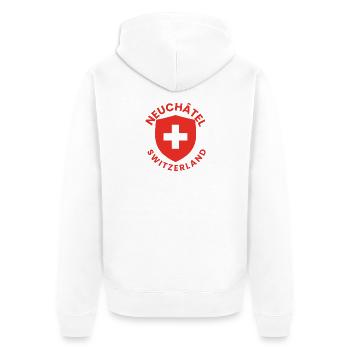 Neuchâtel Schweizer Schild - Unisex Premium Bio Zip Hoodie - Weiß - Hinten - Thijin (182cm)