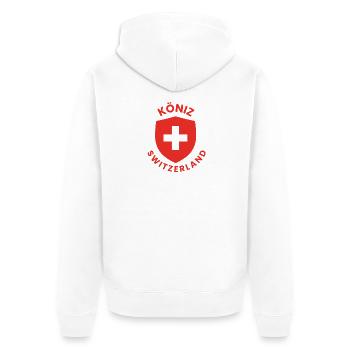 Köniz Switzerland Shield Emblem - Unisex Premium Organic Zip Hoodie - white - Back - Thijin (182cm)