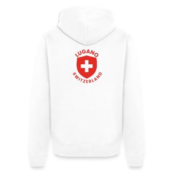 Lugano-Schildemblem - Unisex Premium Bio Zip Hoodie - Weiß - Hinten - Thijin (182cm)