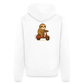 Faultier auf Roller - Unisex Premium Bio Zip Hoodie - Weiß - Hinten - Thijin (182cm)