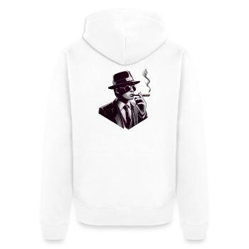 Noir Gentleman mit Zigarre - Unisex Premium Bio Zip Hoodie - Weiß - Hinten - Thijin (182cm)