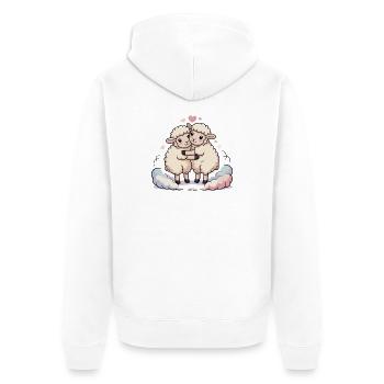 Schaf Paar Herz - Unisex Premium Bio Zip Hoodie - Weiß - Hinten - Thijin (182cm)