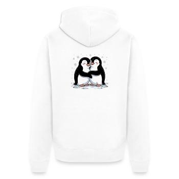 Pinguin Paar Pärchen Verliebt Valentinstag - Unisex Premium Bio Zip Hoodie - Weiß - Hinten - Thijin (182cm)