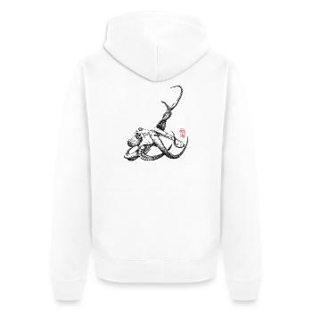 Krake mit Kanji Stamp - Unisex Premium Bio Zip Hoodie - Weiß - Hinten - Thijin (182cm)