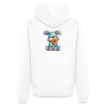 Chiot coloré avec une fleur - Veste à capuche bio Premium Unisexe - blanc - Dos - Thijin (182cm)