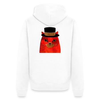 Cool Red Cat with Top Hat - Unisex Premium Organic Zip Hoodie - white - Back - Thijin (182cm)