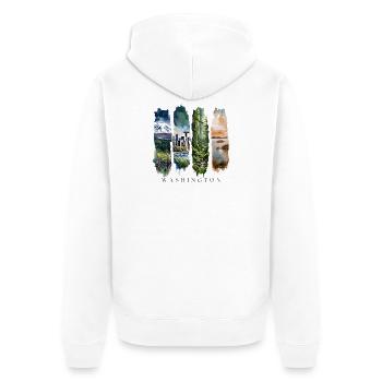 Washington Travel – Evergreen & Skyline Vibes - Unisex Premium Organic Zip Hoodie - white - Back - Thijin (182cm)