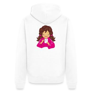 Smiling_girl_is_drinking_coffee - Veste à capuche bio Premium Unisexe - blanc - Dos - Thijin (182cm)