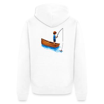 Illustration de garçon pêchant en bateau - Veste à capuche bio Premium Unisexe - blanc - Dos - Thijin (182cm)