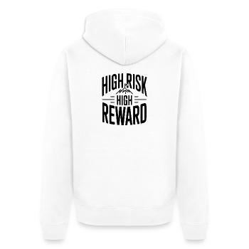 Hoher Risiko, hoher Ertrag - Unisex Premium Bio Zip Hoodie - Weiß - Hinten - Thijin (182cm)