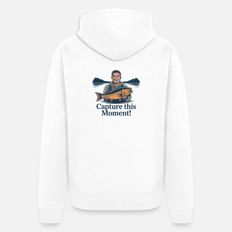 Capturez ce moment : la pêche - Veste à capuche bio Premium Unisexe - blanc
