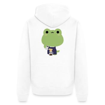 Kawaii Frog Barista - Unisex Premium Organic Zip Hoodie - white - Back - Thijin (182cm)