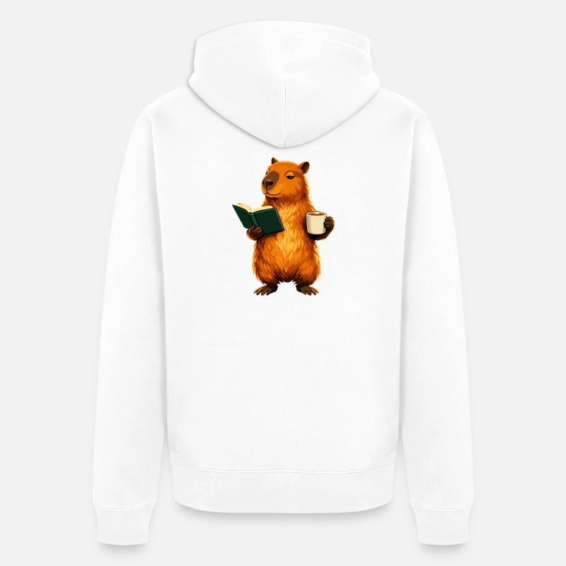 Capybara liest Buch mit Kaffee Buchliebhaber - Unisex Premium Bio Zip Hoodie - Weiß