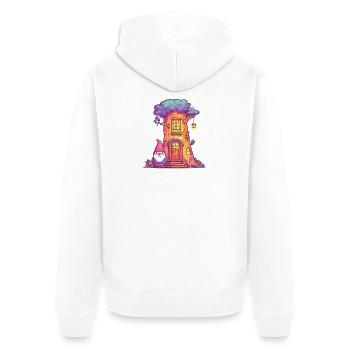 Funny Treehouse Gnome with Lantern - Unisex Premium Organic Zip Hoodie - white - Back - Thijin (182cm)