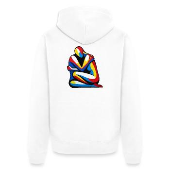 Bunte, abstrakte Umarmung - Unisex Premium Bio Zip Hoodie - Weiß - Hinten - Thijin (182cm)