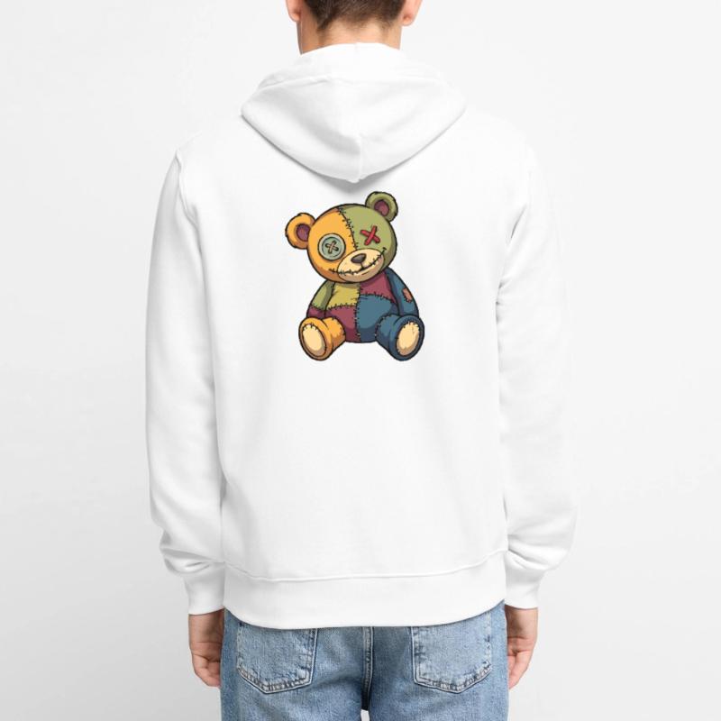 Patchwork Teddy Bear Unique Made of Patch Button Eye Unisex Premium Organic Zip Hoodie