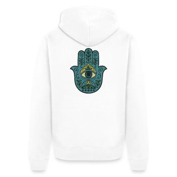 Hamsa Eye Floral Boho Palme - Unisex Premium Bio Zip Hoodie - Weiß - Hinten - Thijin (182cm)