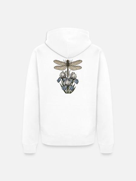 Dragonfly over iris flowers - Unisex Premium Organic Zip Hoodie - white