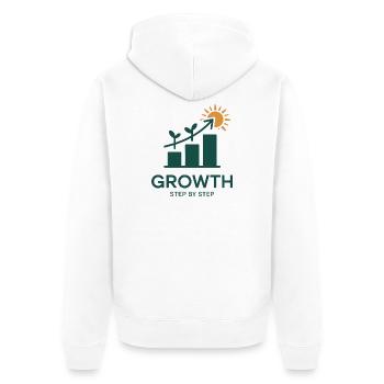 Growth Step by Step – Erfolg & Wachstum - Unisex Premium Bio Zip Hoodie - Weiß - Hinten - Thijin (182cm)