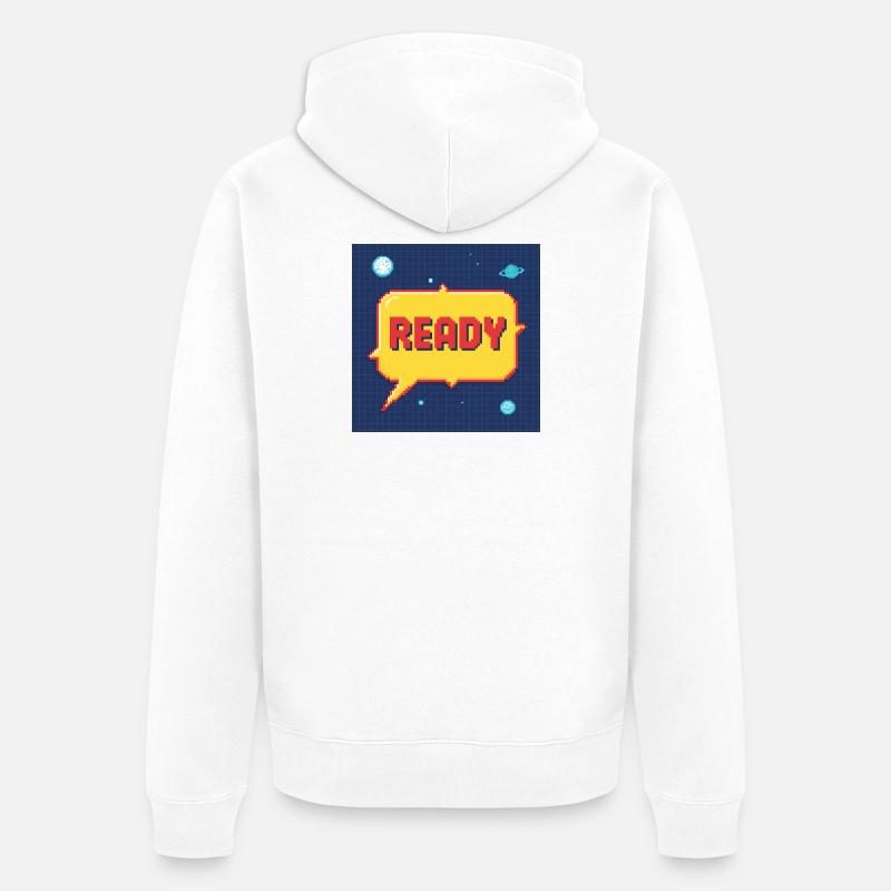 Ready Pixel Speech Bubble in Space - Unisex Premium Organic Zip Hoodie - white