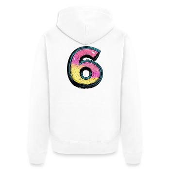 6 Zahl Bunt - Unisex Premium Bio Zip Hoodie - Weiß - Hinten - Thijin (182cm)