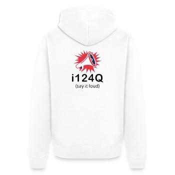 i124Q – Déclaration Audacieuse Édition Sombre - Veste à capuche bio Premium Unisexe - blanc - Dos - Thijin (182cm)
