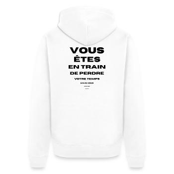 Du verschwendest deine Zeit, gutes Sehvermögen, das hast du - Unisex Premium Bio Zip Hoodie - Weiß - Hinten - Thijin (182cm)