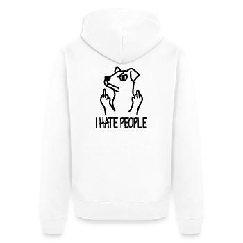 Hund Mittelfinger Ich hasse Menschen Spruch - Unisex Premium Bio Zip Hoodie - Weiß - Hinten - Thijin (182cm)