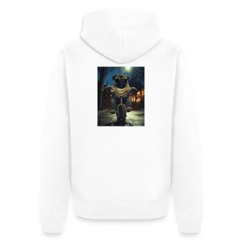 Mops auf Fahrrad bei Nacht - Unisex Premium Bio Zip Hoodie - Weiß - Hinten - Thijin (182cm)