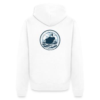 Nordstrand | When the Island Calls - Waves North Sea - Unisex Premium Organic Zip Hoodie - white - Back - Thijin (182cm)