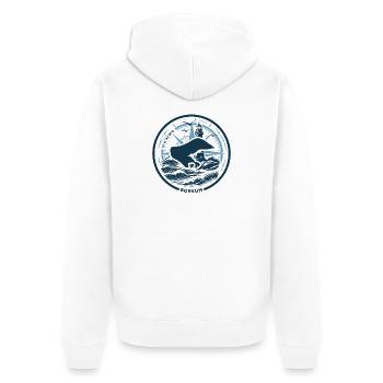Borkum | When the Island Calls - Waves North Sea - Unisex Premium Organic Zip Hoodie - white - Back - Thijin (182cm)